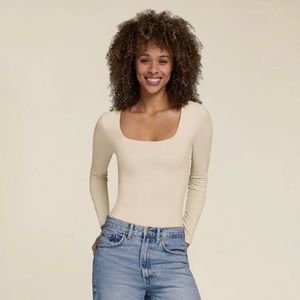 Nuuds Square Neck Bodysuit in Bone Medium